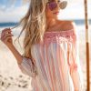 Striped Off Shoulder Top With Lace Trim 3/4